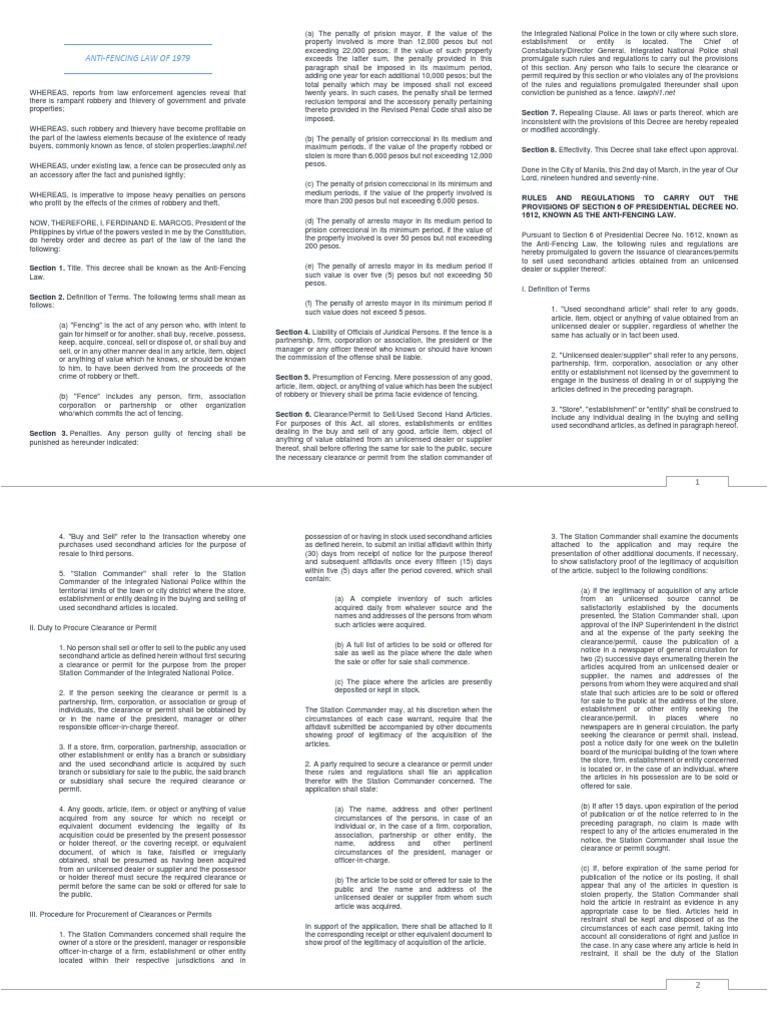 AntiFencing Law of 1979 Section 7 PDF Theft Vehicles