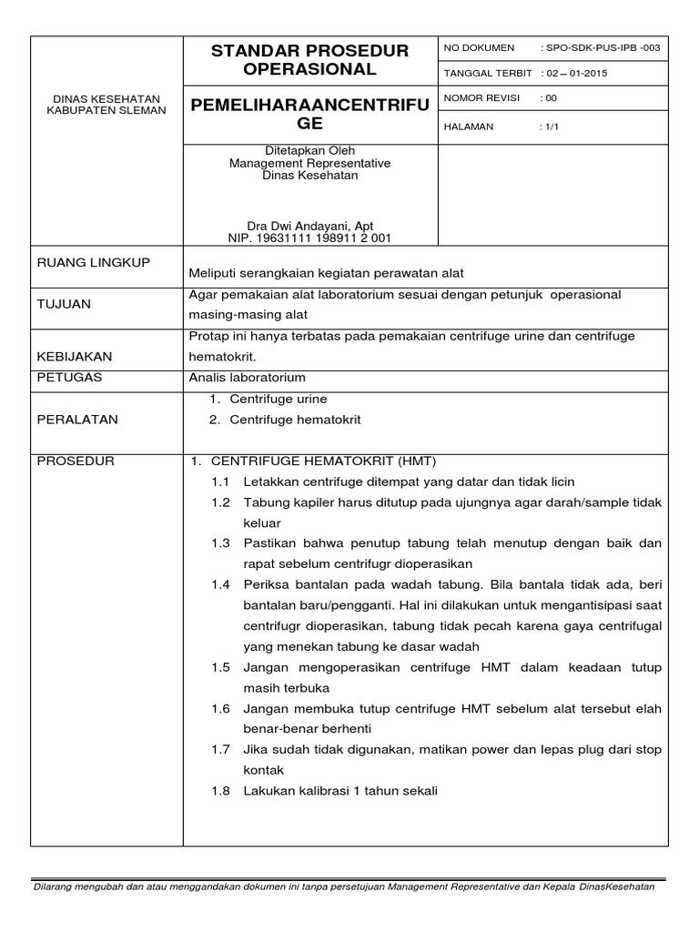 SOP Pemeliharaan Centrifuge S PDF