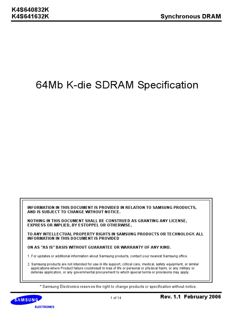 64Mb K-Die SDRAM Specification: K4S640832K Synchronous DRAM K4S641632K ...