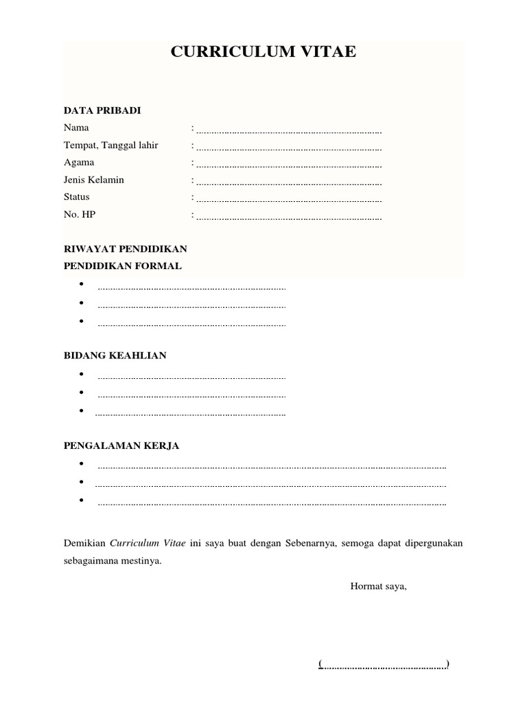 Download Format Cv Kosong Word Free