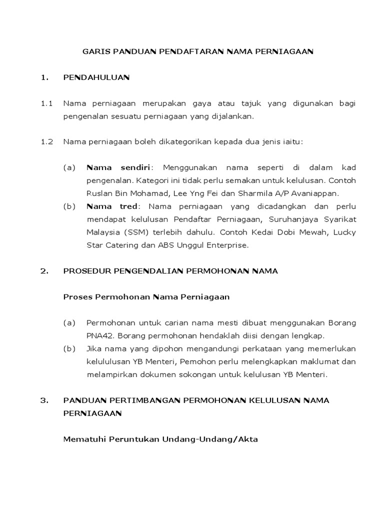 Garis Panduan Pendaftaran Nama Perniagaan New Pdf