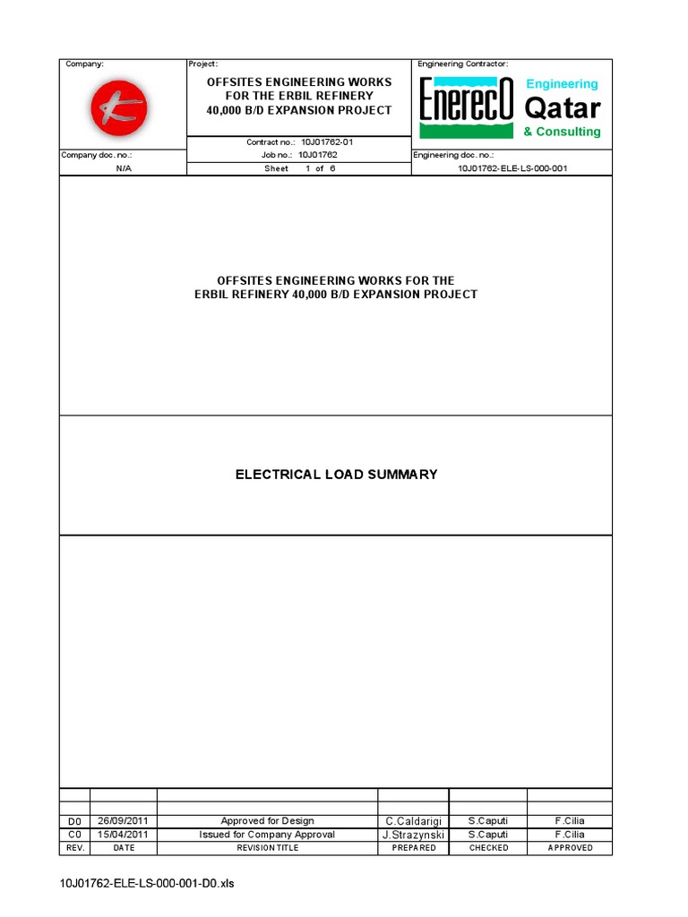 Erbil Refinery Electrical Load Summary | PDF | Ac Power | Electrical ...