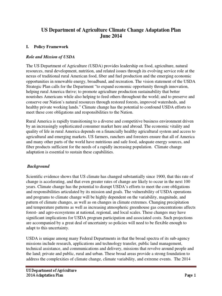 USDA Climate Change Adaptation Plan FULL PDF | PDF | Disturbance ...
