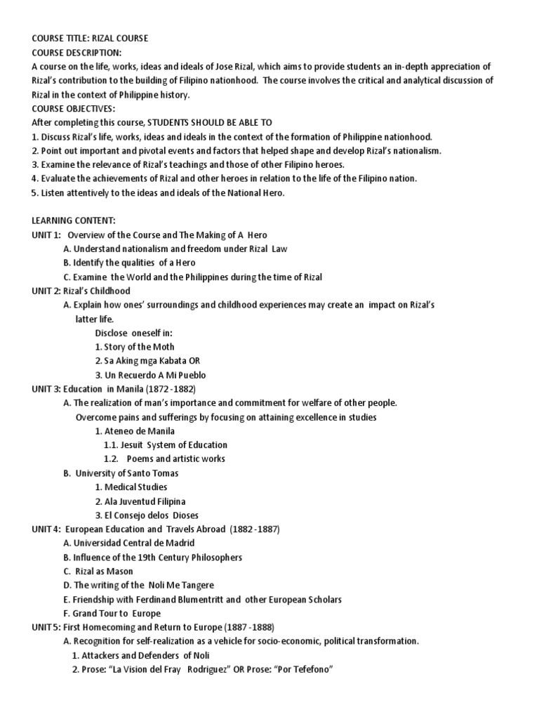 Overview of the Rizal Course | PDF | Philippines