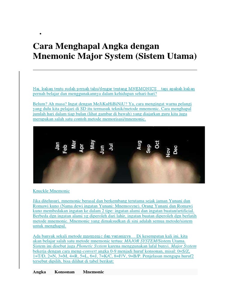 Cara Menghapal Angka Dengan Mnemonic Major System | PDF | Metode ...
