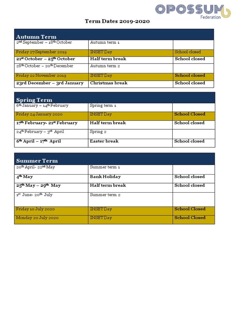2019-2020 School Term Dates | PDF