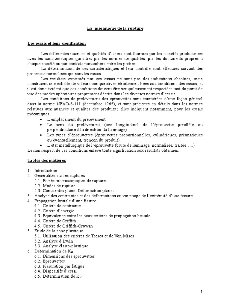 Mécanique de la Rupture des Matériaux | PDF | Mécanique des fractures ...