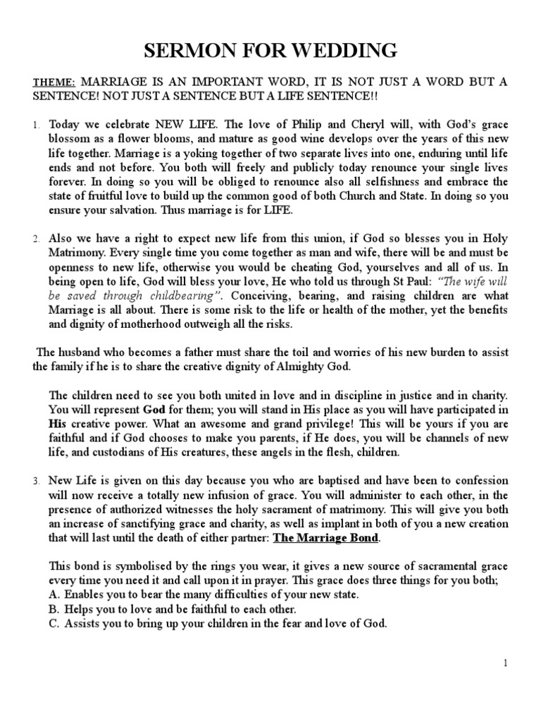 Sermon For Wedding PDF Grace In Christianity Catholic Church