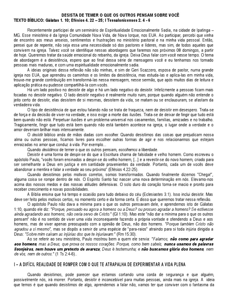 Liberdade ao Desistir do Medo Alheio | PDF | Amor | Jesus