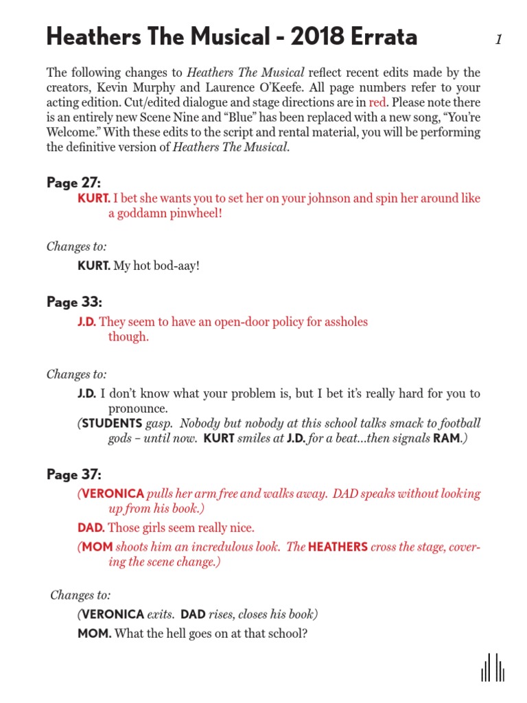 Heathers Script Errata