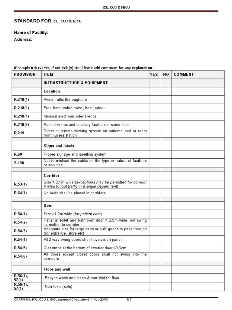 ICU, CCU & NICU Standards Overview | PDF | Intensive Care Unit | Medicine