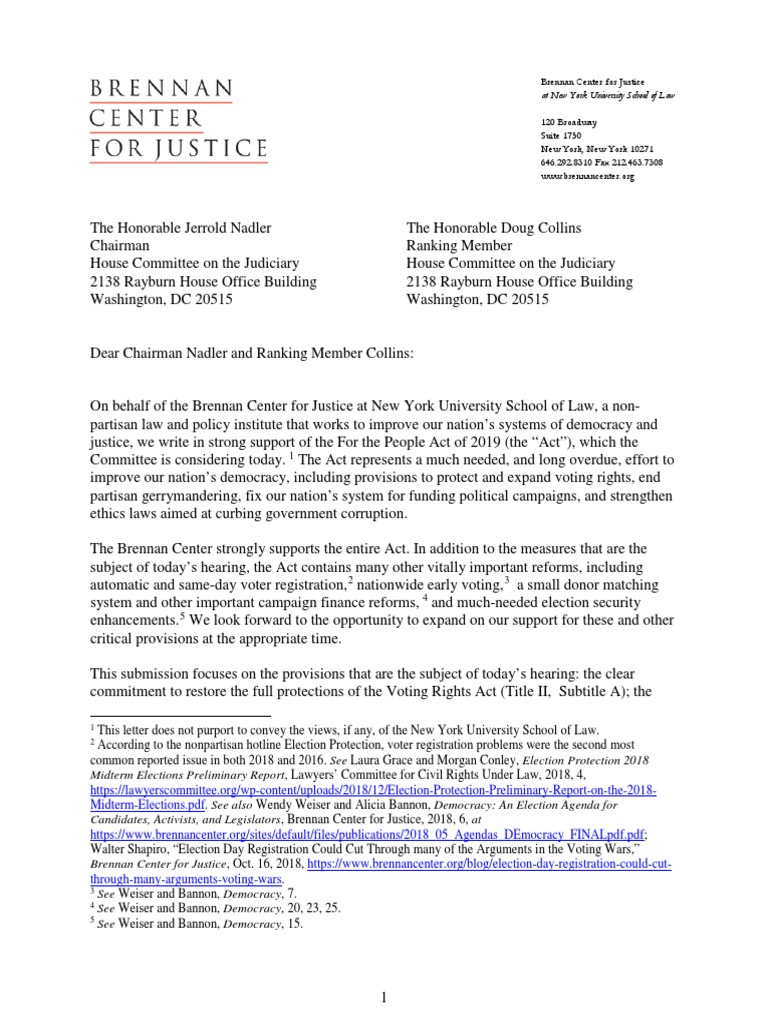 Support for the For the People Act 2019 | PDF | Voting Rights Act Of ...