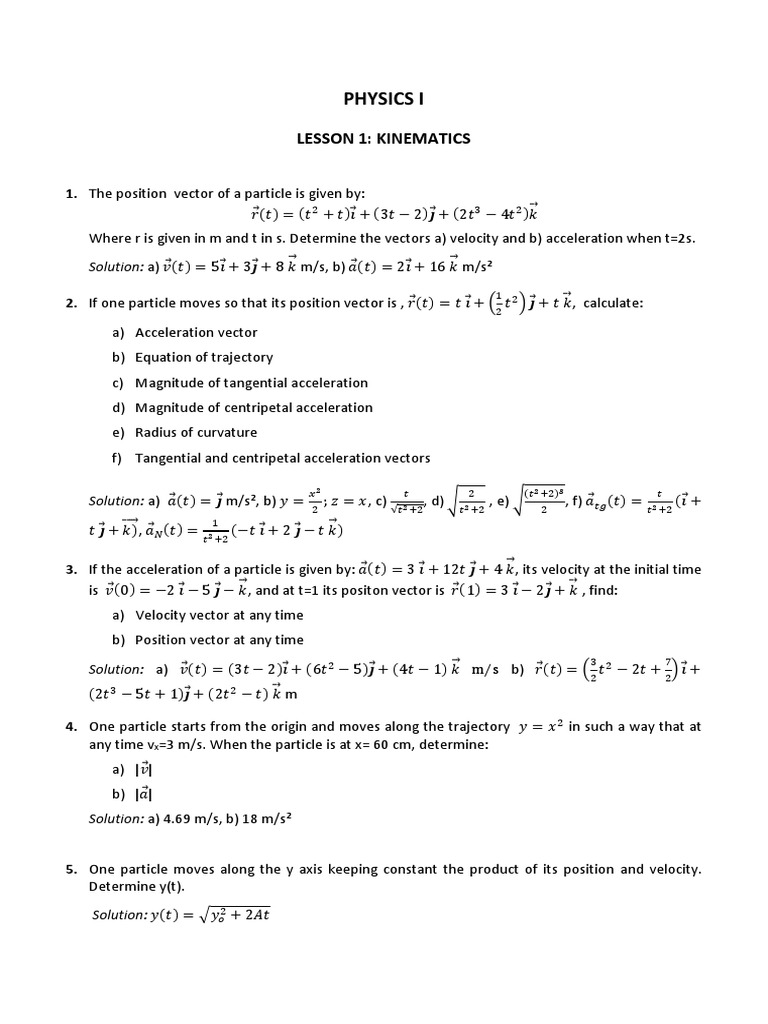 Problems Lesson 1 Kinematics Acceleration Velocity