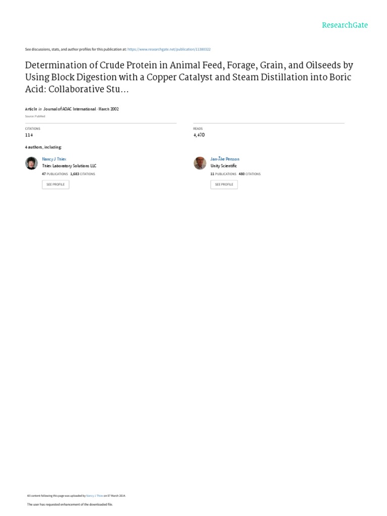 Determination of Crude Protein in Animal Feed Fora PDF Animal Feed