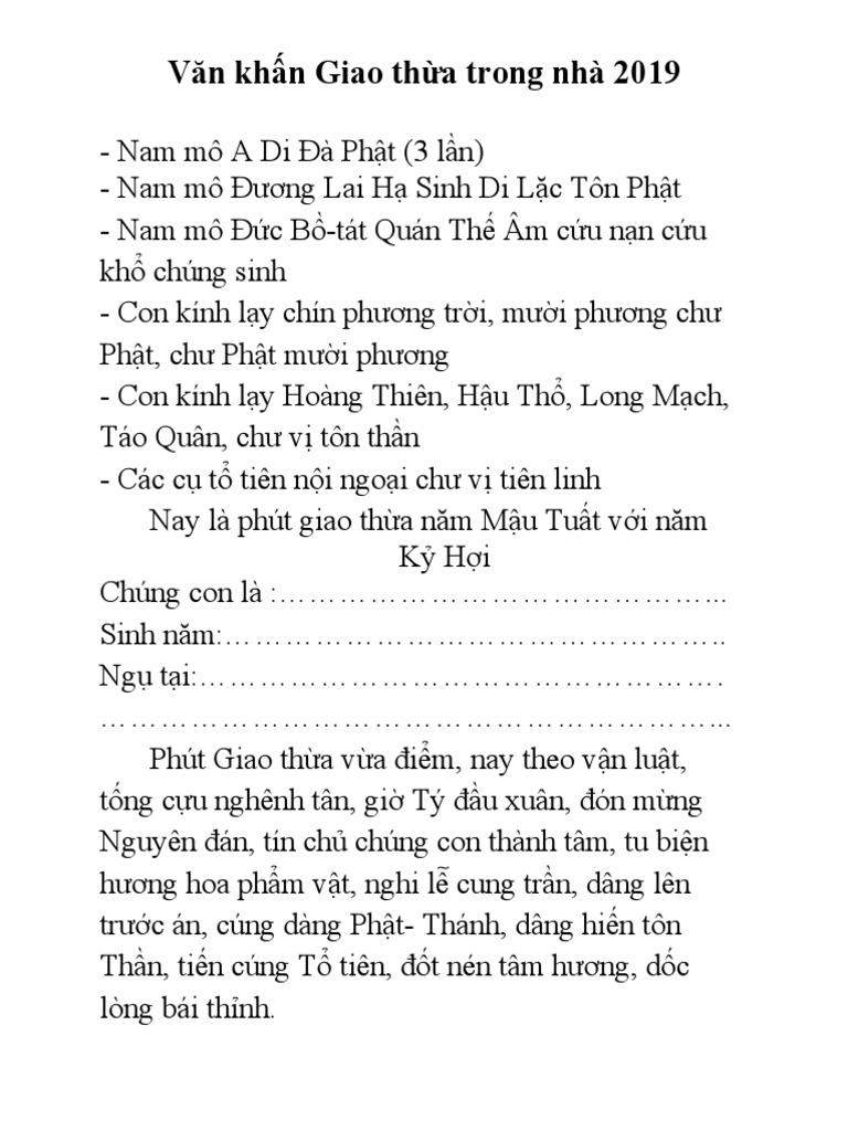 VÄƒn Kháº¥n Giao Thá»«a Trong Nha 2019 Pdf