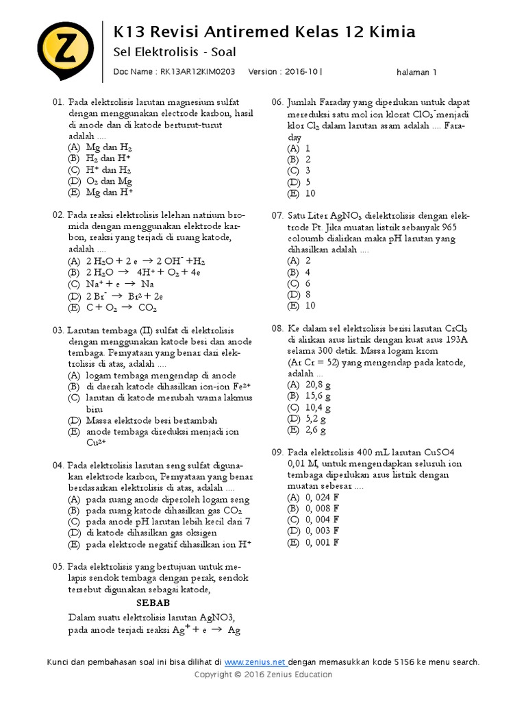 Elektrolisis Soal