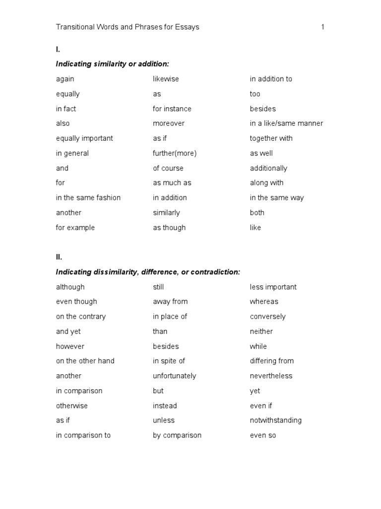 Worksheets Transition Words Worksheet good transition words for an essay list of transitional high words
