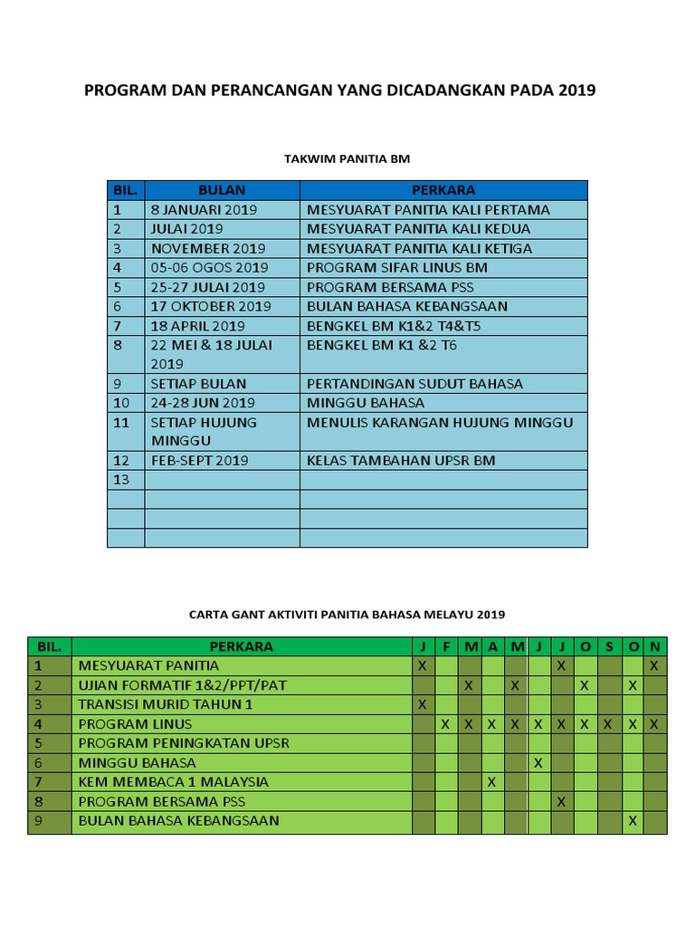 Takwim Panitia BM 2019 | PDF