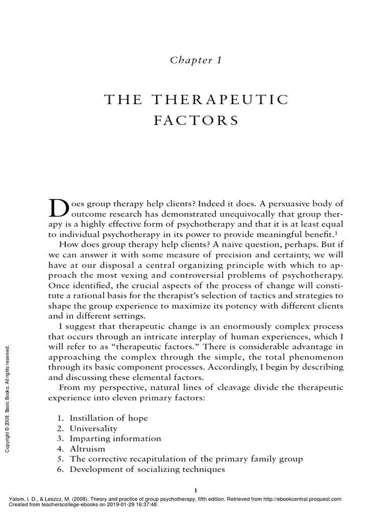 Yalom Ch. 1 Theory and Practice of Group Psychotherapy, Fifth