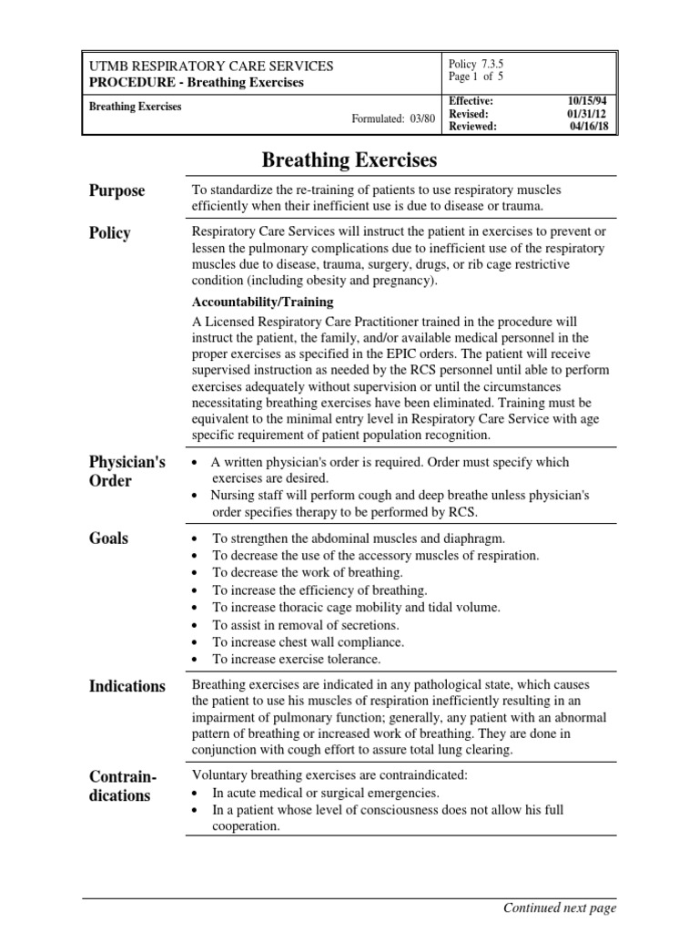 Breathing Exercises for Respiratory Care | PDF | Breathing ...