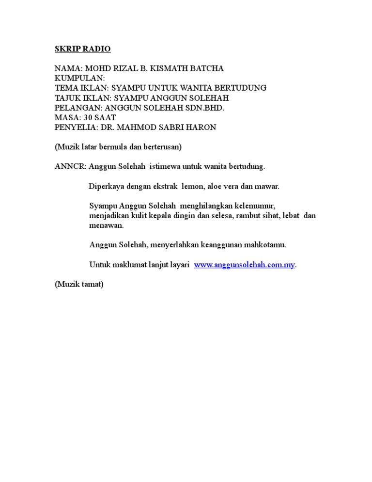 SKRIP RADIO ANGGUN SOLEHAH