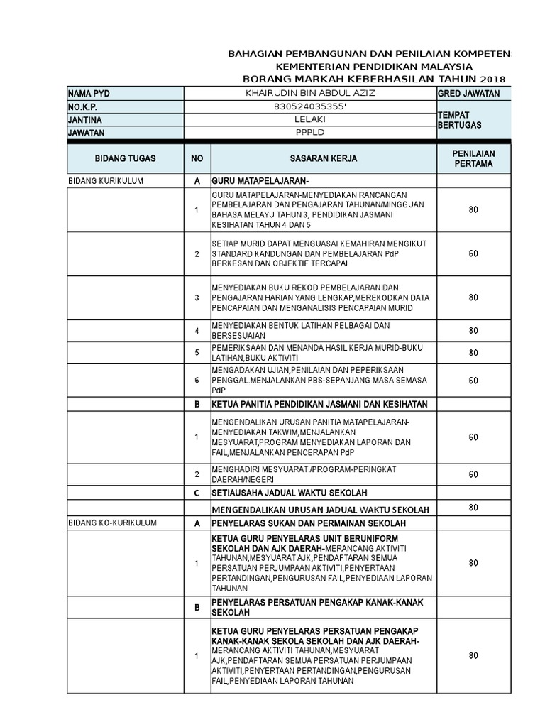 Borang Keberhasilan 201 Aku 2 Pdf