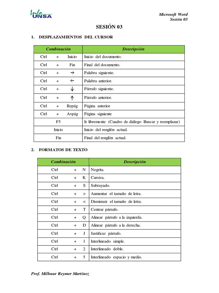 Desplazamientos del cursor en word Microsoft Word Software