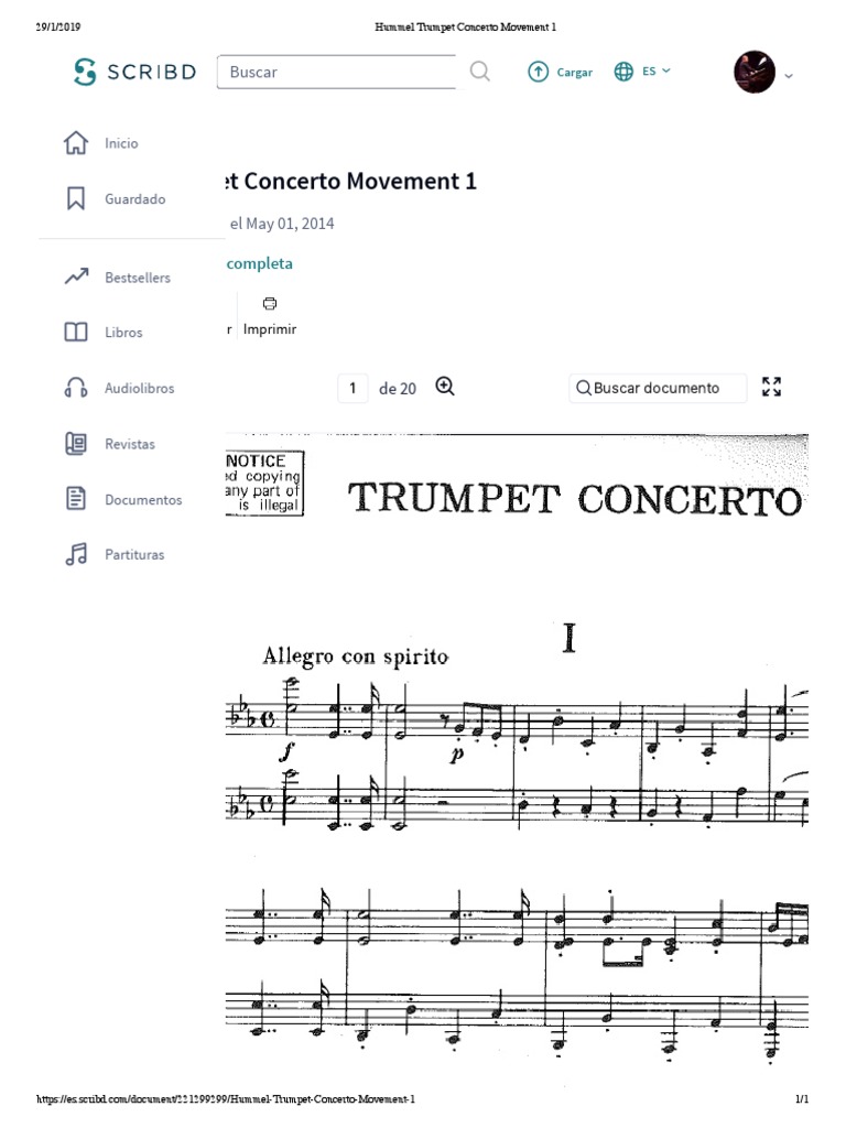 Hummel Trumpet Concerto Movement 1 | PDF