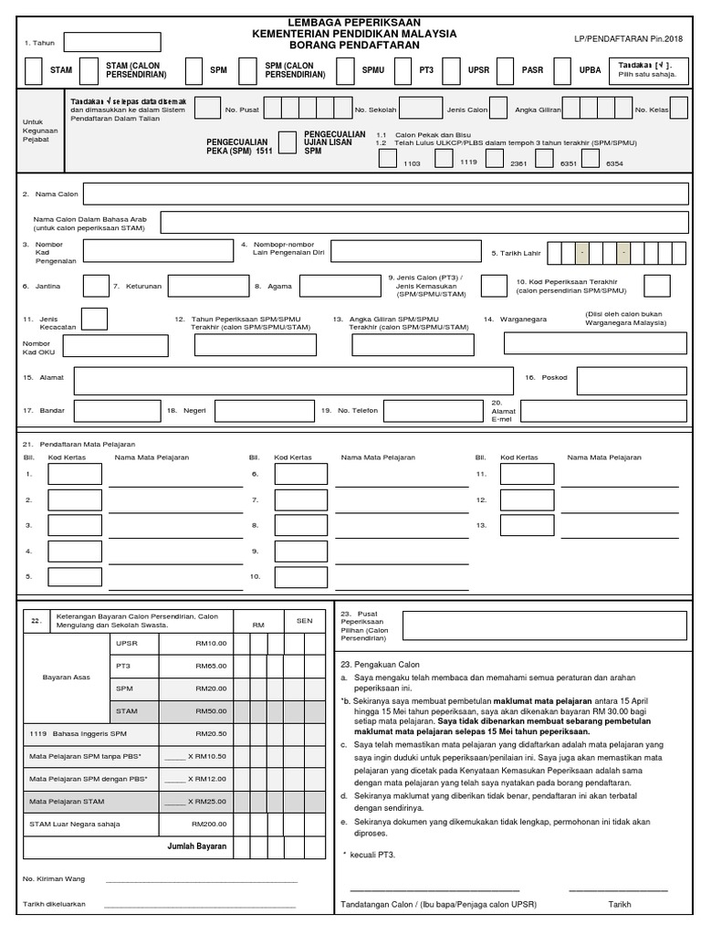 Borang Pendaftaran Peperiksaan Pdf Pdf