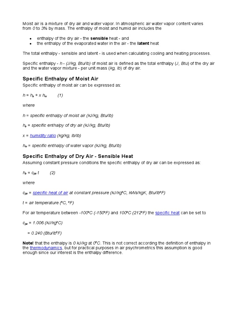 Moist Air Is A Mixture of Dry Air and Water Vapor PDF Humidity