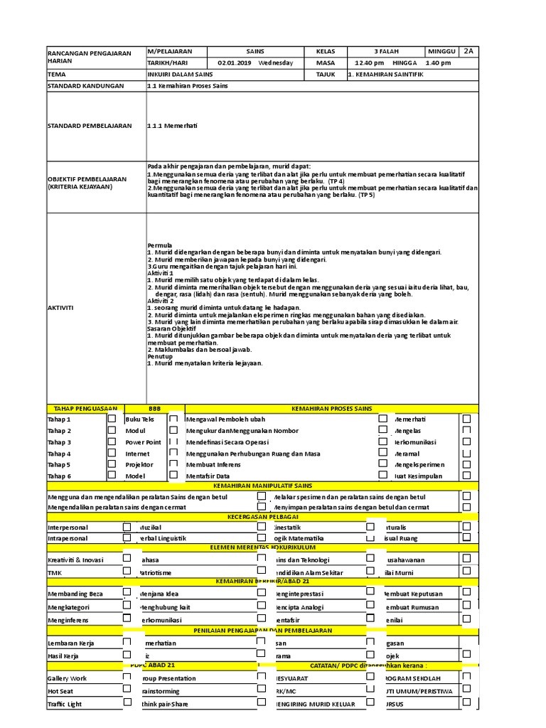 Rph 2019 Kssr Semakan Tahun 3 Sains Pdf