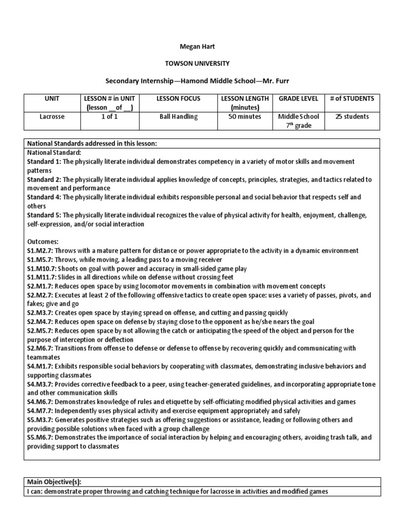 Lesson 4 Lacrosse PDF Lacrosse Sports