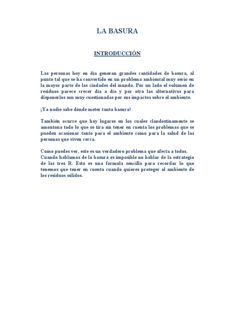 Impacto y Clasificación de la Basura | PDF | Vertedero | Residuos