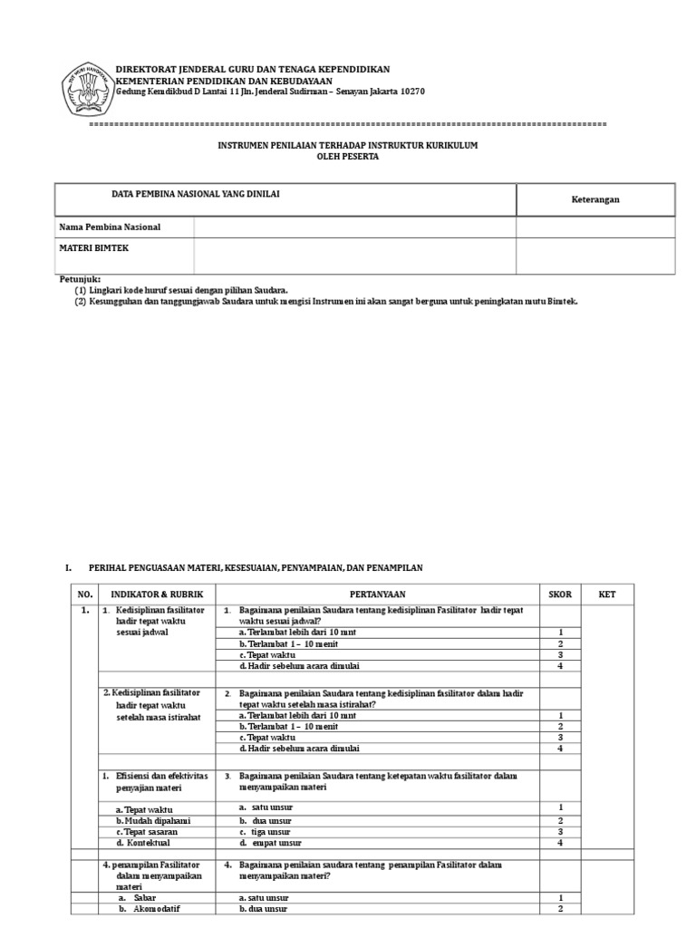 Penilaian Instruktur Kurikulum | PDF | Karier & Perkembangan