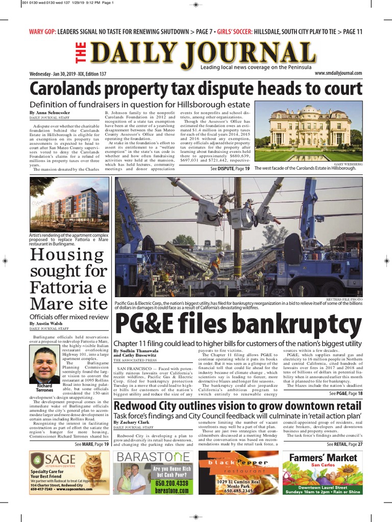 San Mateo Daily Journal 01 30 19 Edition Pacific Gas And