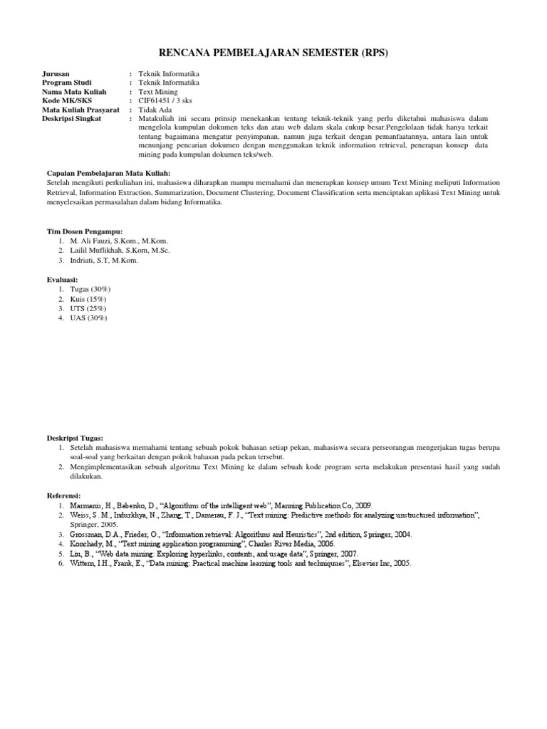 Rencana Pembelajaran Text Mining | PDF