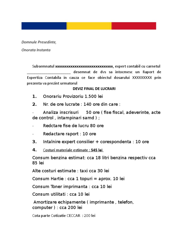 Model DEVIZ FINAL de LUCRARI Expertiza Contabila | PDF