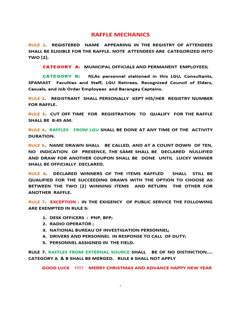 Raffle Rules for Event Attendees | PDF
