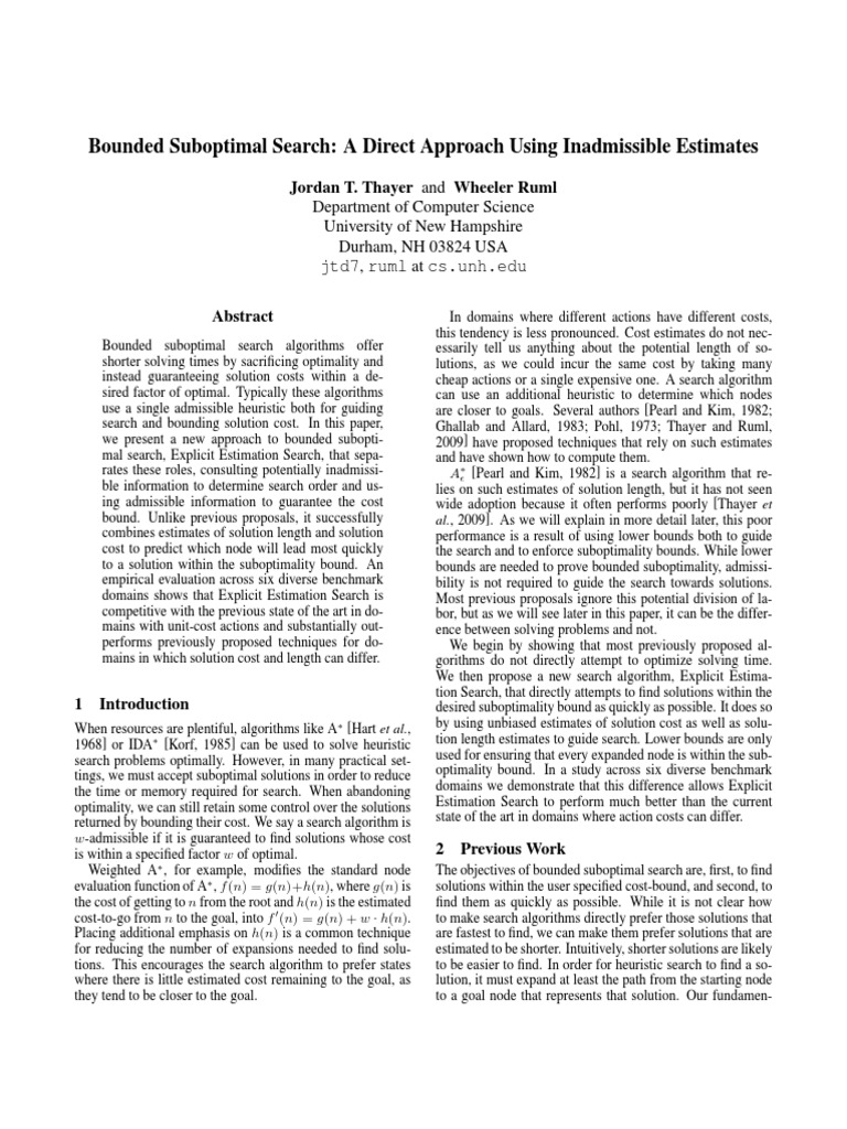 Explicit Estimation Search for Bounded Suboptimality | PDF | Areas Of ...
