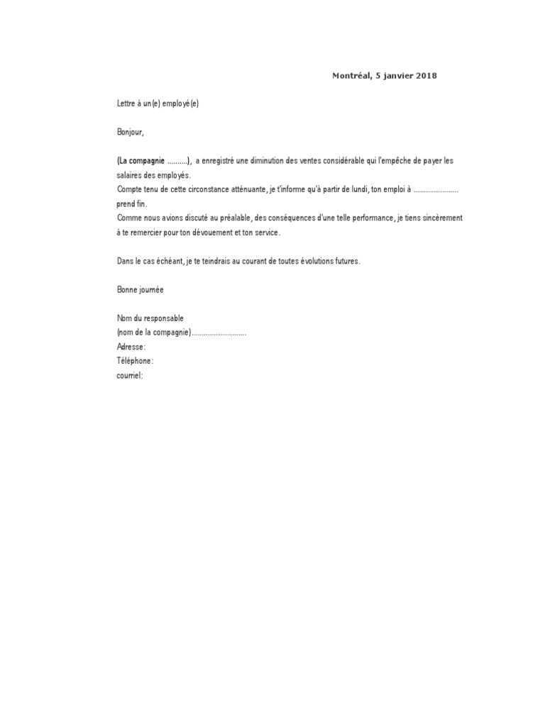 Modele De Lettre Cessation D Emploi