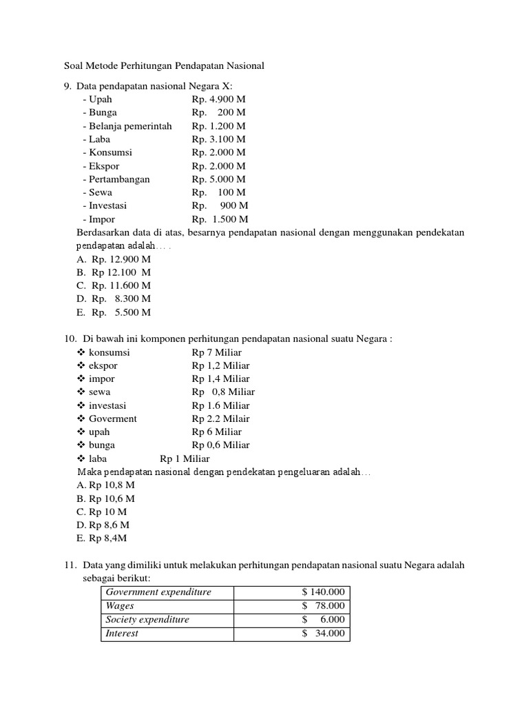 Soal Penghitungan Pendapatan Nasional Docx