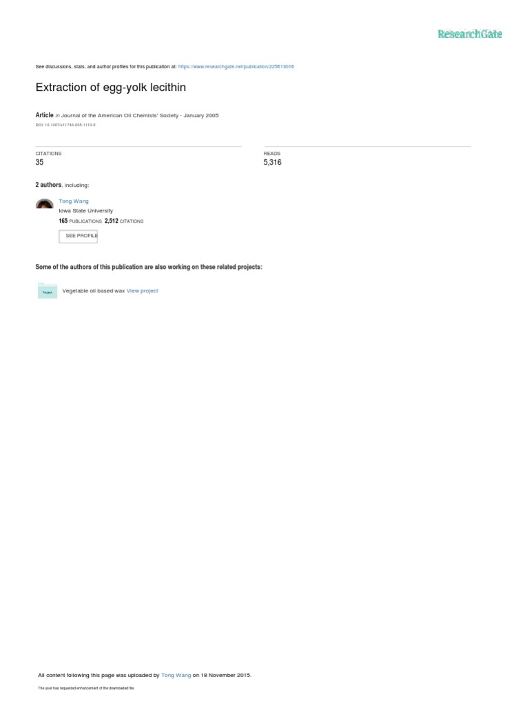 Extraction of EggYolk Lecithin Journal of The American Oil Chemists