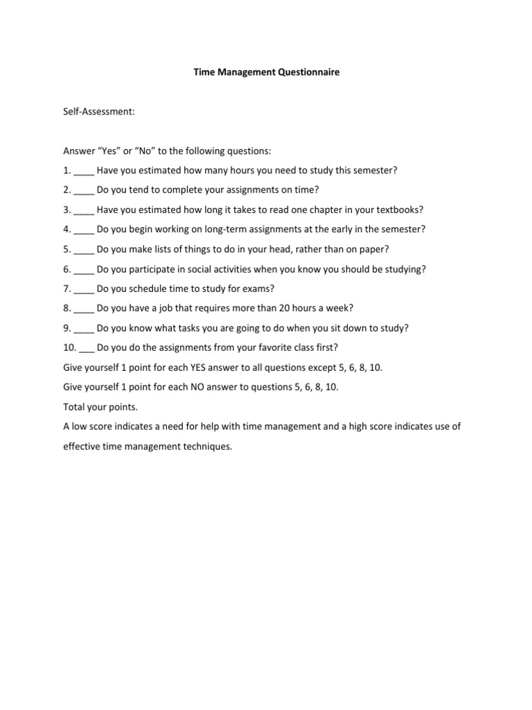 Time Management Questionnaire | PDF | Time Management | Professional Skills