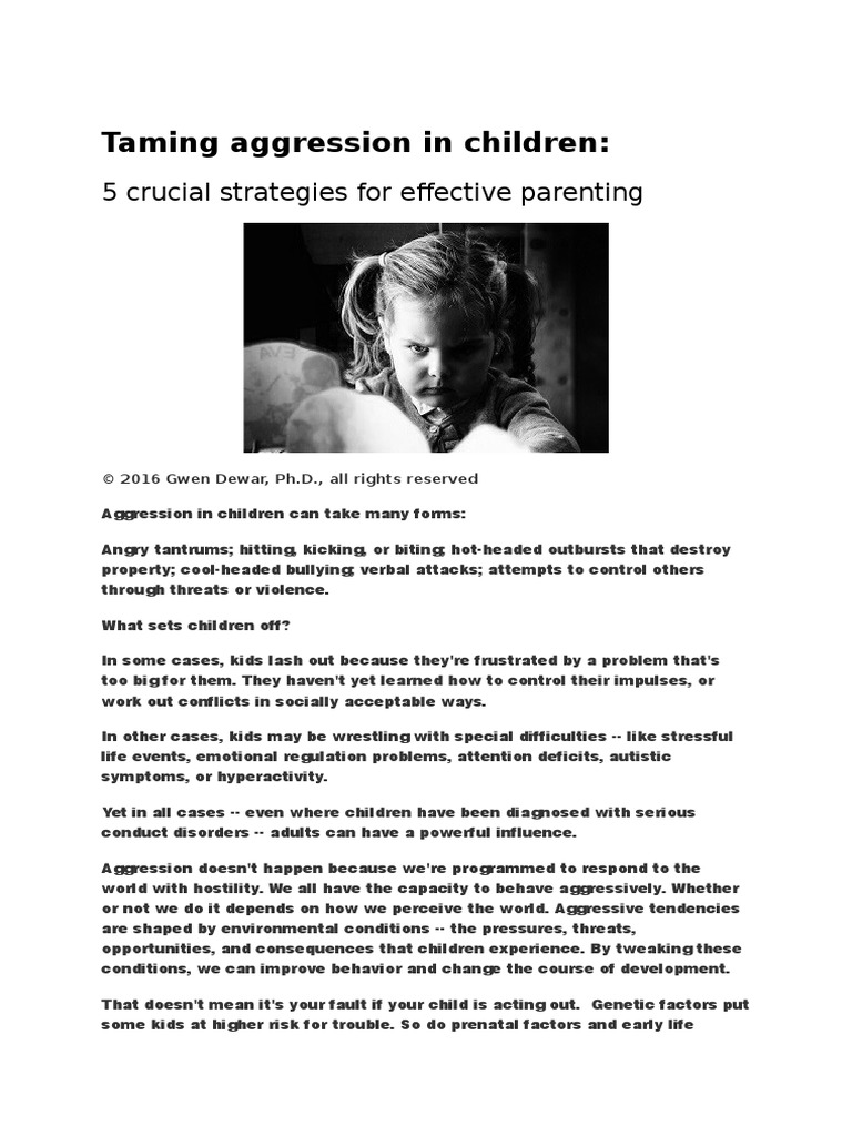 Taming Aggression in Children | PDF | Aggression | Parenting