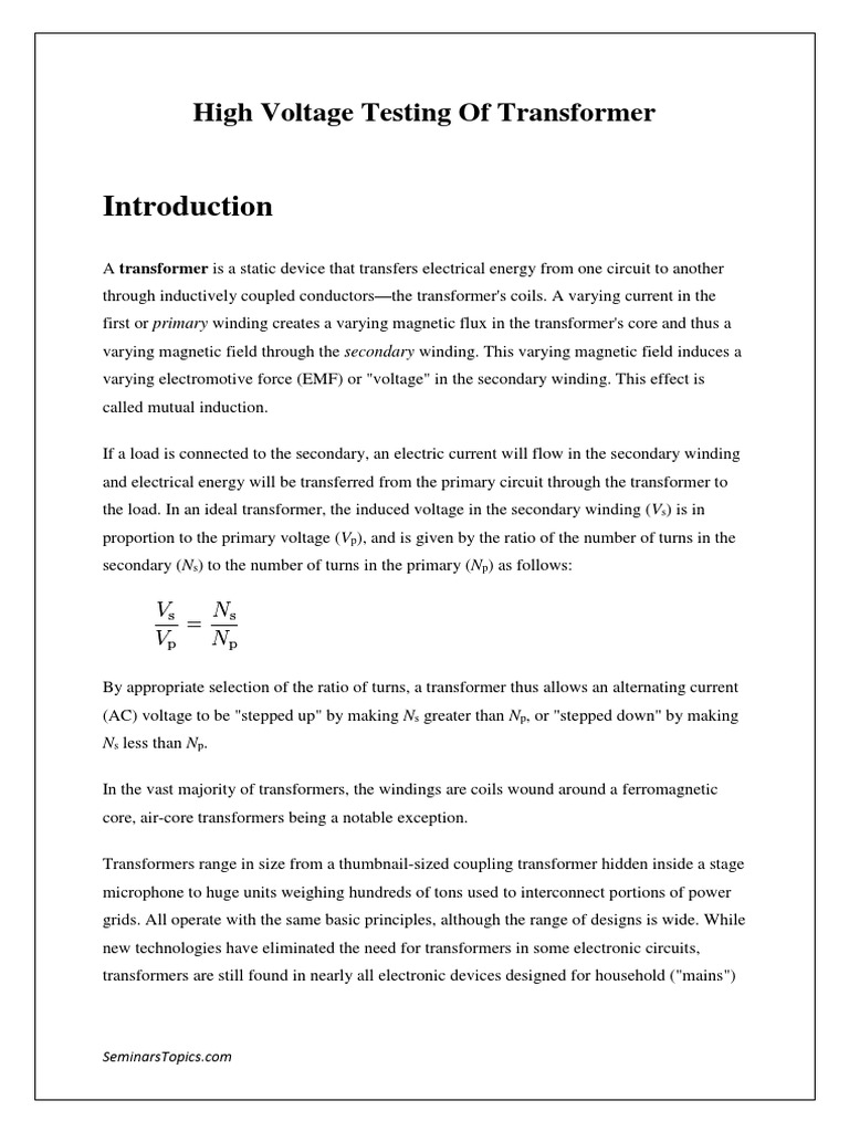 High Voltage Testing of Transformer PDF Transformer Capacitor