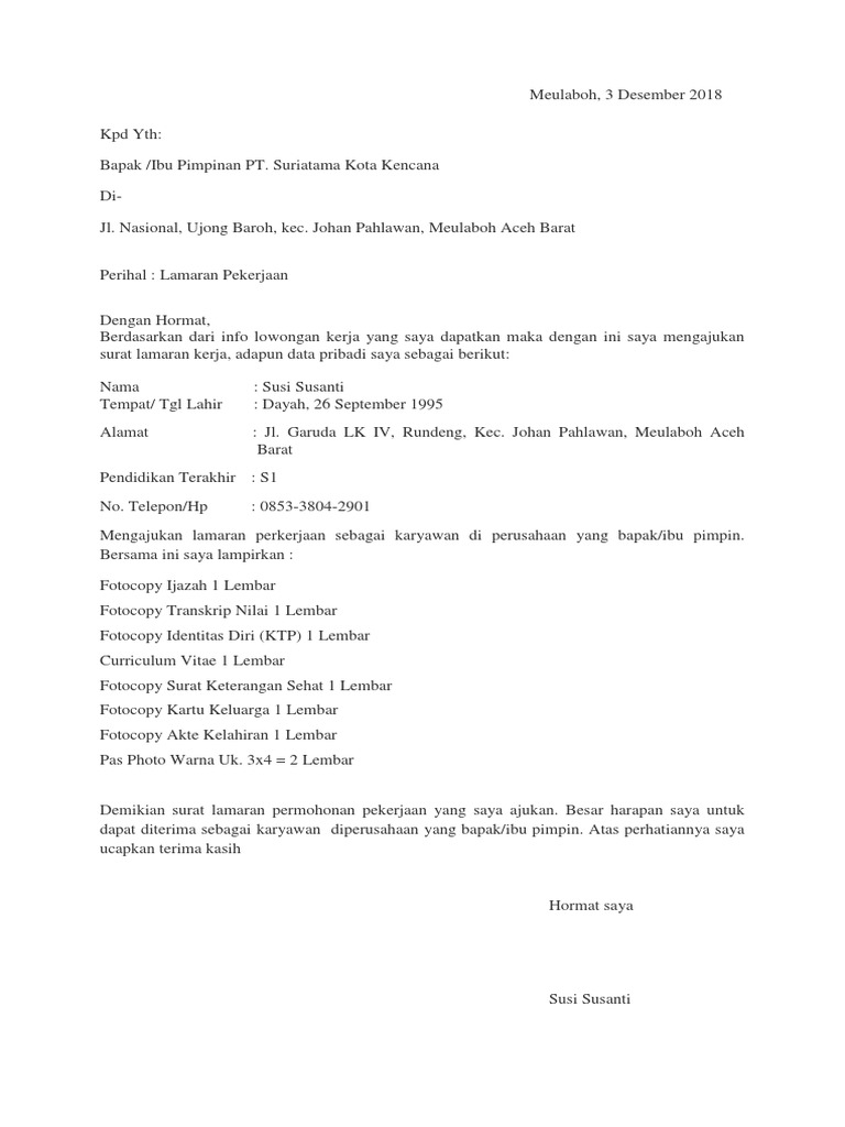 Download 95+ Contoh Surat Lamaran Kerja Suzuya Terbaik Dan Terbaru