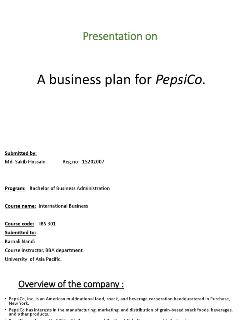 PepsiCo Business Plan Overview | PDF | Pepsi Co | Retail