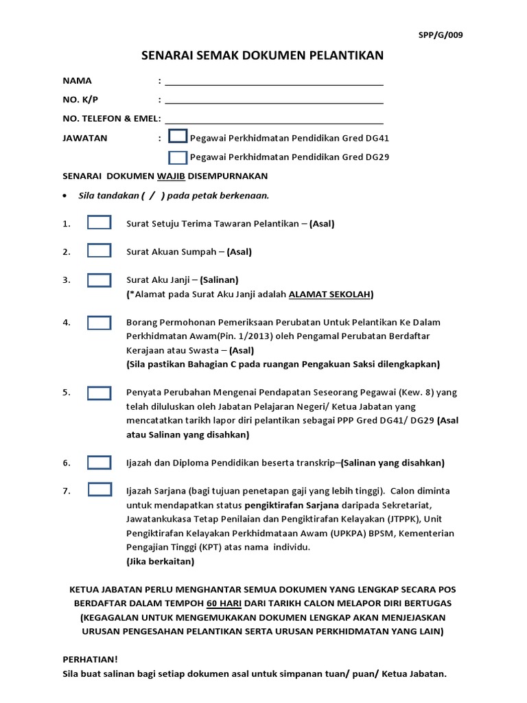 2 Senarai Semak Dokumen Pelantikan Pegawai Perkhidmatan Pendidikan Pdf Pdf