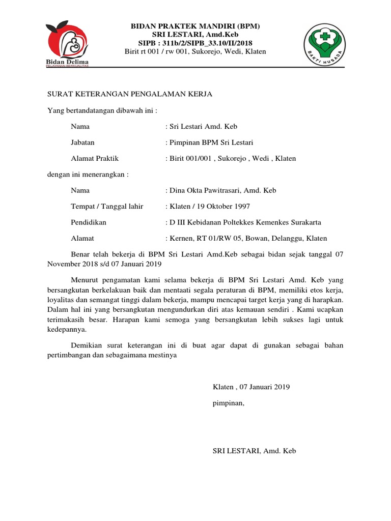 Surat Keterangan Pengalaman Kerja Sumber Pengetahuan