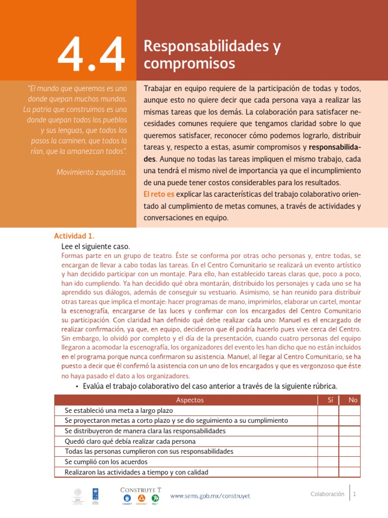 4.4 E Responsabilidades y Compromisos M3 R3 | PDF | Rúbrica (Académica)